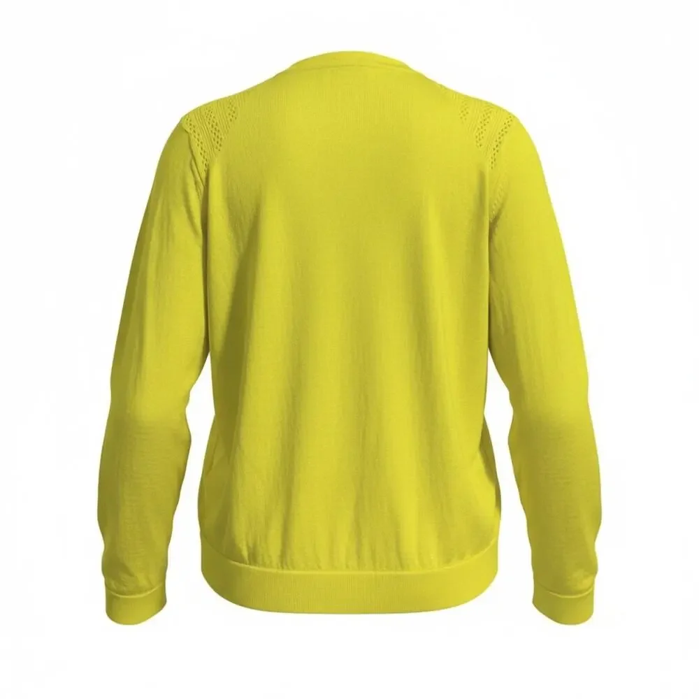 Escada Chartreuse Knit Cardigan Gold Buttons Italy Quiet Luxury L - Picture 3 of 9